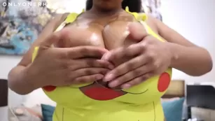 OnlyOneRhonda Huge OIled Up Tits Bustin Out her Shirt