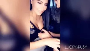 POV backseat uber threesome full luckyxruby double Blowjob car free porn live sex