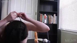 Lily Lou Dildo BJ & Ride w/ Buttplug - Ball Gag & Hitachi: ManyVids 1