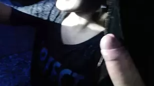 Развратная брюнетка Sextwoo сосет член на свежем воздухе