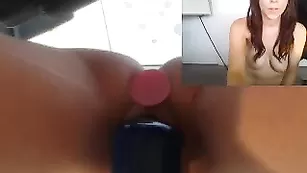 Великолепная брюнетка KatieDahrk устраивает двойное проникновение