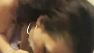 Смазливая брюнетка делает минет и занимается межрасовым трахом