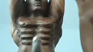 Привлекательная сучка statue скачет на члене резинового парня