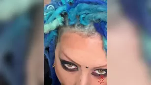 Blue dreads chick