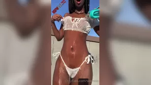 Sexmeat getting her body wet in see through white clothes реальный порно реальный секс